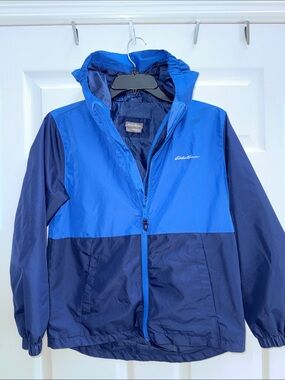 Eddie Bauer Blue Two-Tone Kids Waterproof Hooded Jacket Size M (10/12)